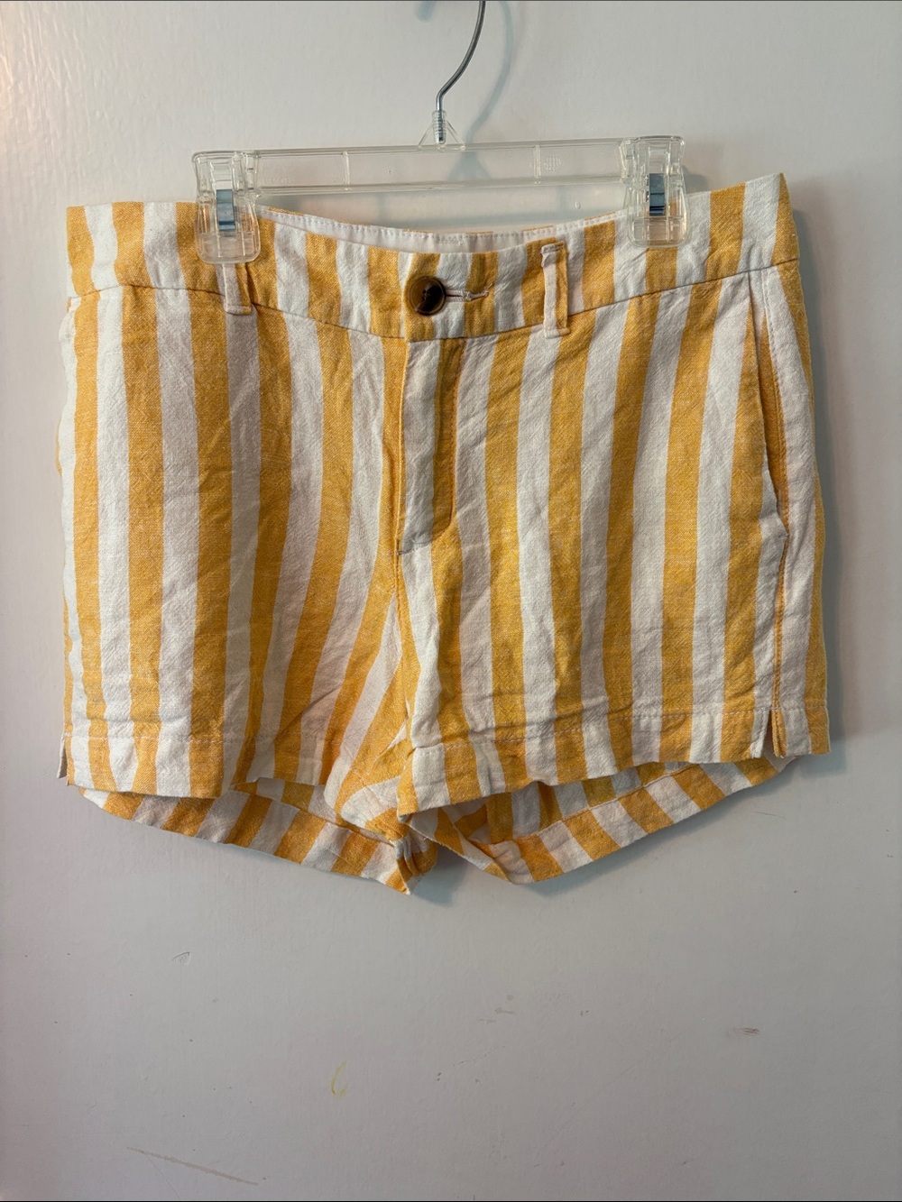 Old Navy Yellow and White Striped Button-Front Shorts